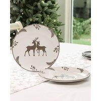 Dibor Set of 8 Grey Stag Christmas Tableware Serving Dish, Christmas Dinner Plates Dia27cm | Size: 8 Pack