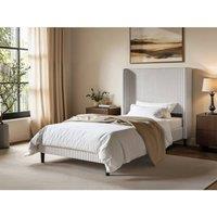 Solace+Co Jovanna Striped Bed with Winged Headboard Woven Fabric in Brown | Size: Single