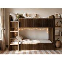 Flair Venna Single Upholstered Bunk Bed with Wooden Ladder in Brown