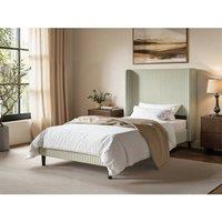 Solace+Co Jovanna Striped Bed with Winged Headboard Woven Fabric in Green | Size: Single