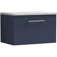 Balterley Level 600mm Wall Hung 1 Drawer Unit & Laminate Worktop - Midnight Blue