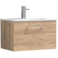 Balterley Bathroom 1 Soft Close Drawer, Wall Hung Vanity Unit, Light Oak, 600mm in Brown