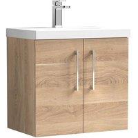 Balterley Bathroom Wall Hung 2-Door Vanity & Basin, Bleached Oak, 600mm in Brown