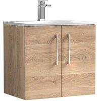 Balterley Modern Bathroom Wall Hung 2-Door Vanity & Basin, Bleached Oak, 600mm in Brown