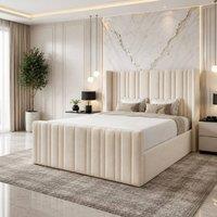 SOFT SNOOZE BEDS Panel Divan Ottoman Upholstered Storage Bed in Cream | Size: Single