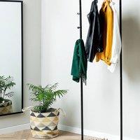 Wyld and Coco Black Metal Clothes Rail 175 x 50 cm Freestanding Rack with Four Hooks
