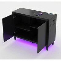 HOME LUXE INTERIOR Aura Black Gloss 2 Door Sideboard with LED & Bluetooth Speakers 110cm