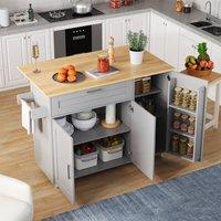 BTM Kitchen Island on Wheels with Spice Rack & Towel Holder in Grey