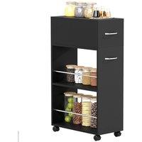 HOMCOM Rolling Storage Unit with Drawer Surface Top & 4 Wheels, Black
