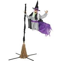 HOMCOM 200cm Life Size Animated Witch, Scary Halloween Animatronic Decor in Black