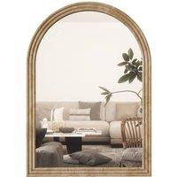 HOMCOM Modern Wall-Mounted Mirror with Grooved Edge, Brown | Size: 50 cm x 70 cm