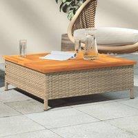 Berkfield Home Garden Table Beige 70x70x25 cm Rattan & Acacia Wood | Size: 70 x 70 x 25 cm