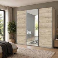 KDMD Ernie 270cm 3 Door Mirrored Sliding Wardrobe in Hickory Oak in Brown