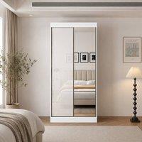 KDMD Pacific 100cm Gloss White Sliding Door Wardrobe with Mirror