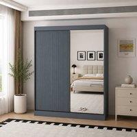 KDMD Berlin 200cm Dark Grey Sliding Door Wardrobe with Mirror Panel