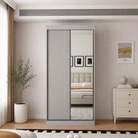 KDMD Berlin 100cm Grey Sliding Door Wardrobe with Mirror & Ribbed Panel