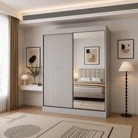 KDMD Berlin 200cm Grey Sliding Door Wardrobe with Mirror & Ribbed Panel