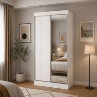 KDMD Berlin 100cm White Sliding Door Wardrobe with Shelves & Hanging Rail