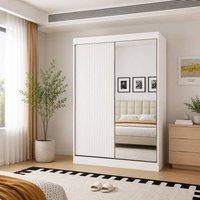 KDMD Berlin 150cm White Sliding Door Wardrobe with Shelves & Hanging Rail