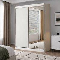 KDMD Berlin 200cm White Sliding Door Wardrobe with Shelves & Hanging Rail