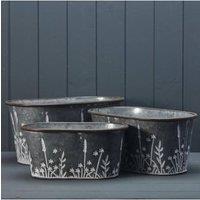 KDMD Set of Three Meadow Oval Zinc Planters in Grey