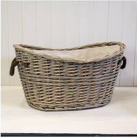 KDMD Willow Oval Scooped Topped Log Basket with Rope Handles in Natural