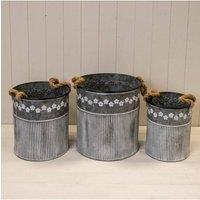 KDMD Set of 3 Zinc Planters Flower & Rib Design in Grey