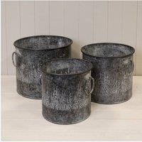 KDMD Set of Three Meadow Round Zinc Planters in Grey