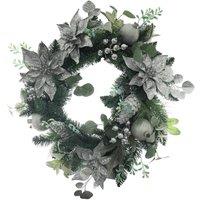 KDMD Poinsettia & Bauble Wreath - Silver 60cm