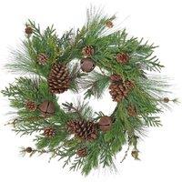 KDMD Pine Leaves Cone & Bell Wreath in Green