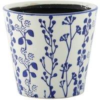 KDMD Hortus White & Blue Perth Floral Pot 21.5cm H x 22cm Dia