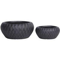 KDMD Hortus Indoor Embossed Diamond Black Low Bowl Planters Set of 2
