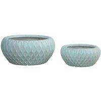 KDMD Hortus Indoor Embossed Diamond Light Grey Low Bowl Planters Set of 2