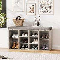 London Boutique Shoe Storage Bench Shoe Rack Organizer w/Adjustable Shelf &Padded Seat in Grey