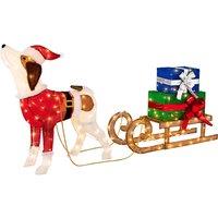 Costway Lighted Christmas Decorations Outdoor Pre-lit Xmas Dog & Sleigh & Gift Boxes