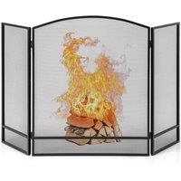 Costway 3 Panel Folding Fireplace Screen Wrought Iron Furnace Protector Fire Spark Guard in Black