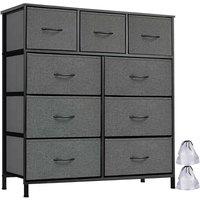 FORGEVIO Fabric Chest of Drawers 9 Drawer Dresser Bedroom Bedside in Grey
