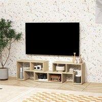 EONLION Grey Oak Wood Grain TV Stand with Storage Shelves in Beige | Size: 100 cm