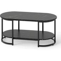 KORVIXA Modern 2-Tier Center Table with Open Storage Shelf in Black | Size: 100 cm x 100 cm