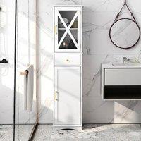 KORVIXA Narrow Freestanding Tall Bathroom Linen Tower Storage Cabinet in White | Size: W700mm x H750mm