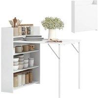 KORVIXA Folding Dining Table, Kitchen Table with Shelves White | Size: 100 cm