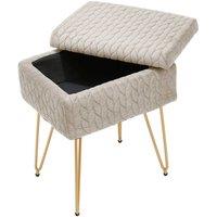 KORVIXA Beige Velvet Storage Ottoman Stool Gold Hairpin Legs Vanity Stool | Size: 100 cm x 100 cm