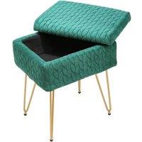 KORVIXA PrGreen Velvet Storage Ottoman Stool Gold Hairpin Legs Vanity Stool in Green | Size: 100 cm x 100 cm