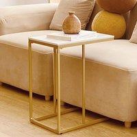 KORVIXA C Side Coffee End Table Over Bed Laptop Table With Gold Metal Legs in White | Size: 100 cm x 100 cm