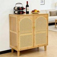 KORVIXA Bamboo Kitchen Sideboard Boho Buffet Pantry Floor Storage Cabinet in Natural | Size: 100 cm x 100 cm