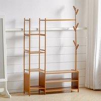 EONLION With Storage Shelf Design Bamboo Clothes Rail Garment Rack in Brown | Size: 500mm