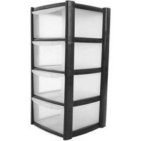 PAWNORA Large Plastic 4 Drawer Storage Drawer Tower in Black
