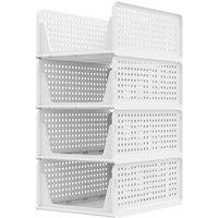 PAWNORA 4 Tier Stackable Folding Wardrobe Organiser Rack in White | Size: 100 cm x 15 cm