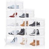 PAWNORA 12x Transparent Shoe Storage Boxes in Clear | Size: 100 cm x 15 cm