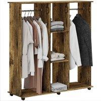 PAWNORA Mobile Double Open Wardrobe w/ Clothes Hanging Rail in Brown | Size: 100 cm x 15 cm